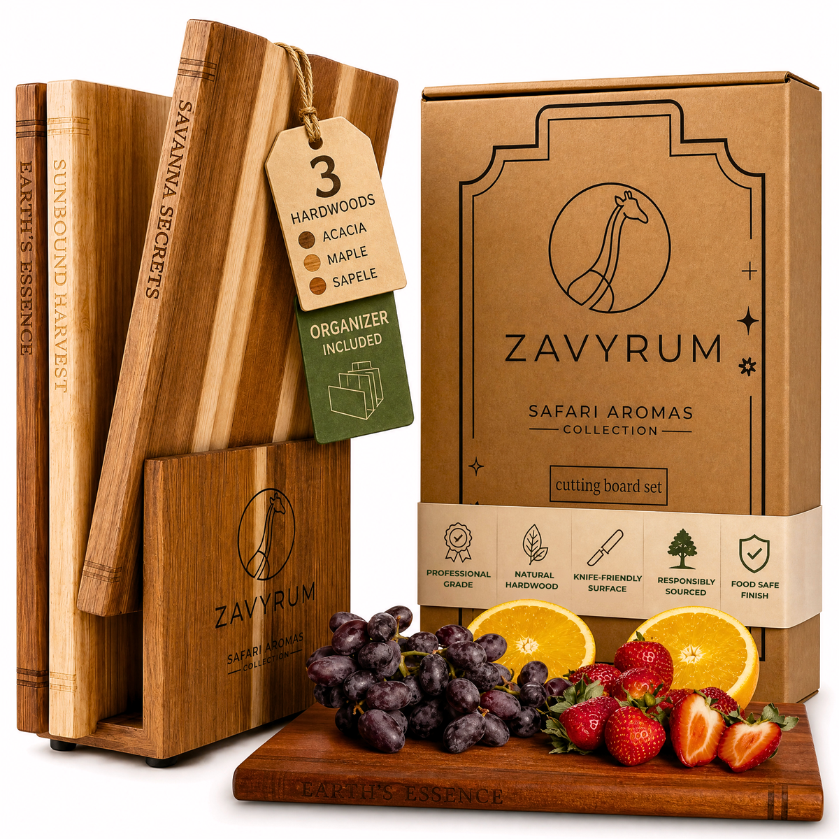 Book Cutting Board Set - 3 Hardwood Chopping Boards