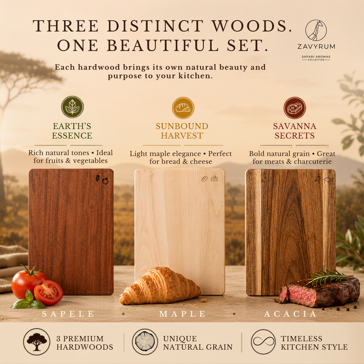 Book Cutting Board Set - 3 Hardwood Chopping Boards