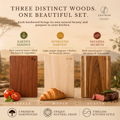 Book Cutting Board Set - 3 Hardwood Chopping Boards